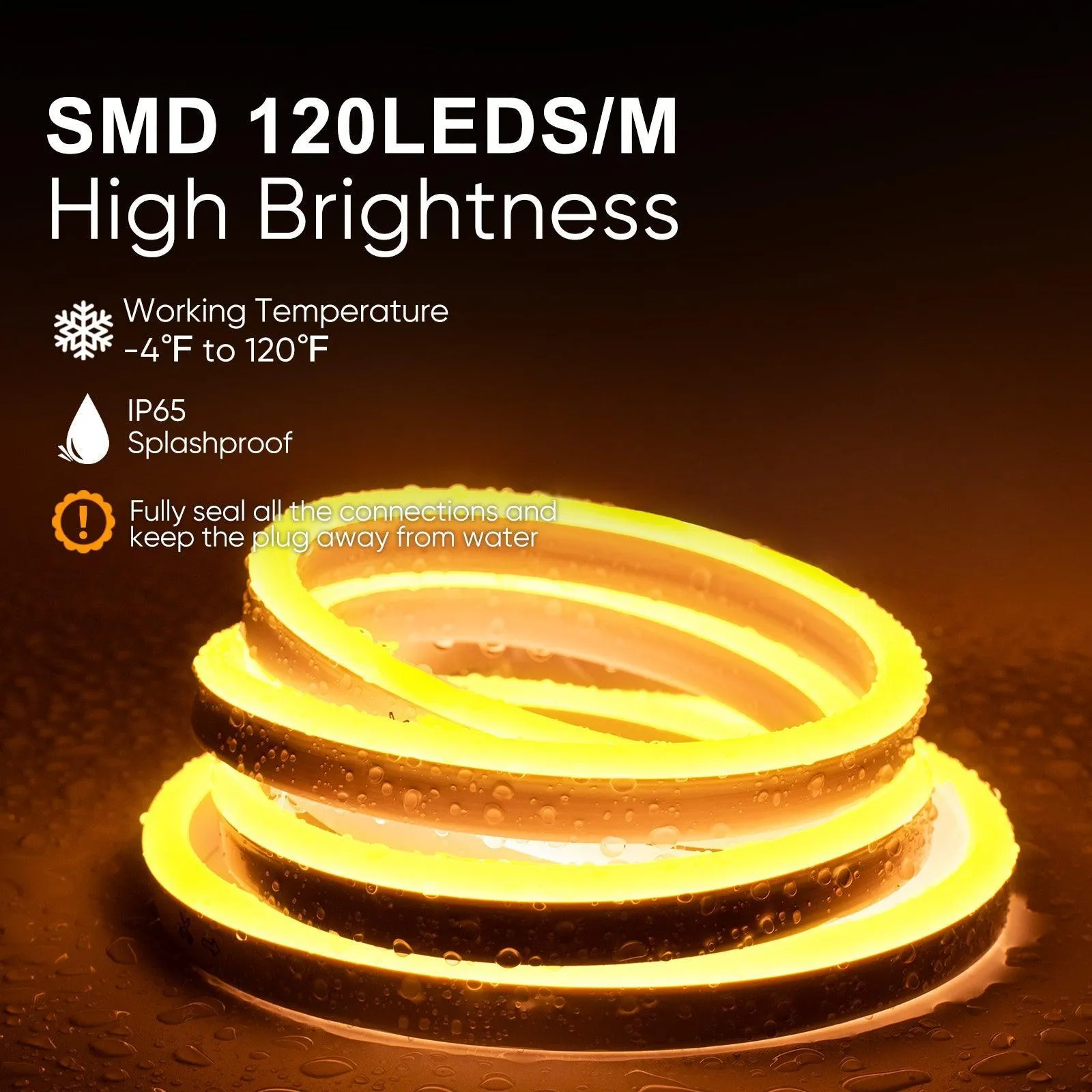110V Eco Gold Yellow LED Neon Rope Light Medium-Priced Energy Efficient 189Lumens/M