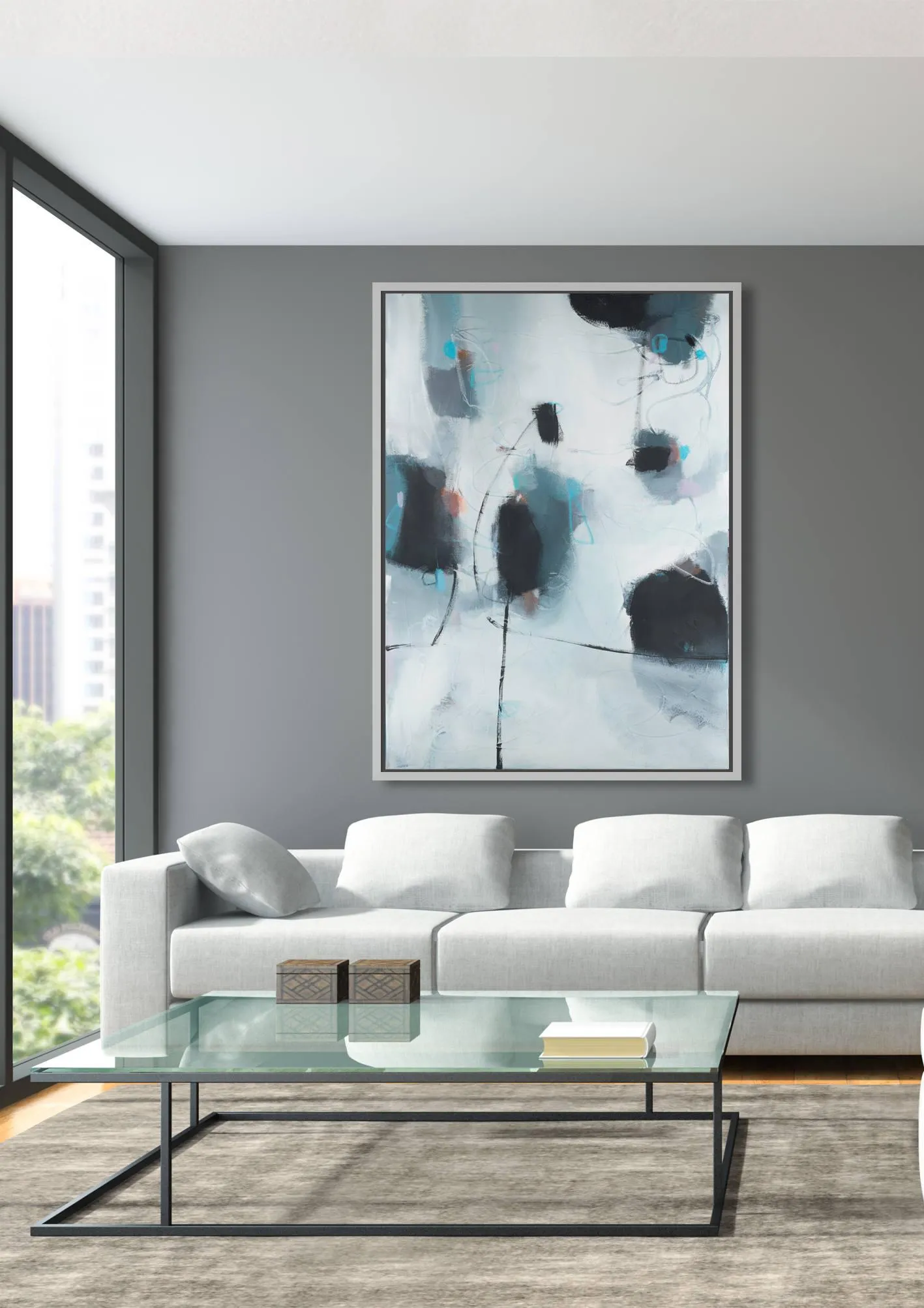 Abstract art print, office wall art, canvas print, large abstract painting, black and white giclee print, Camilo Mattis