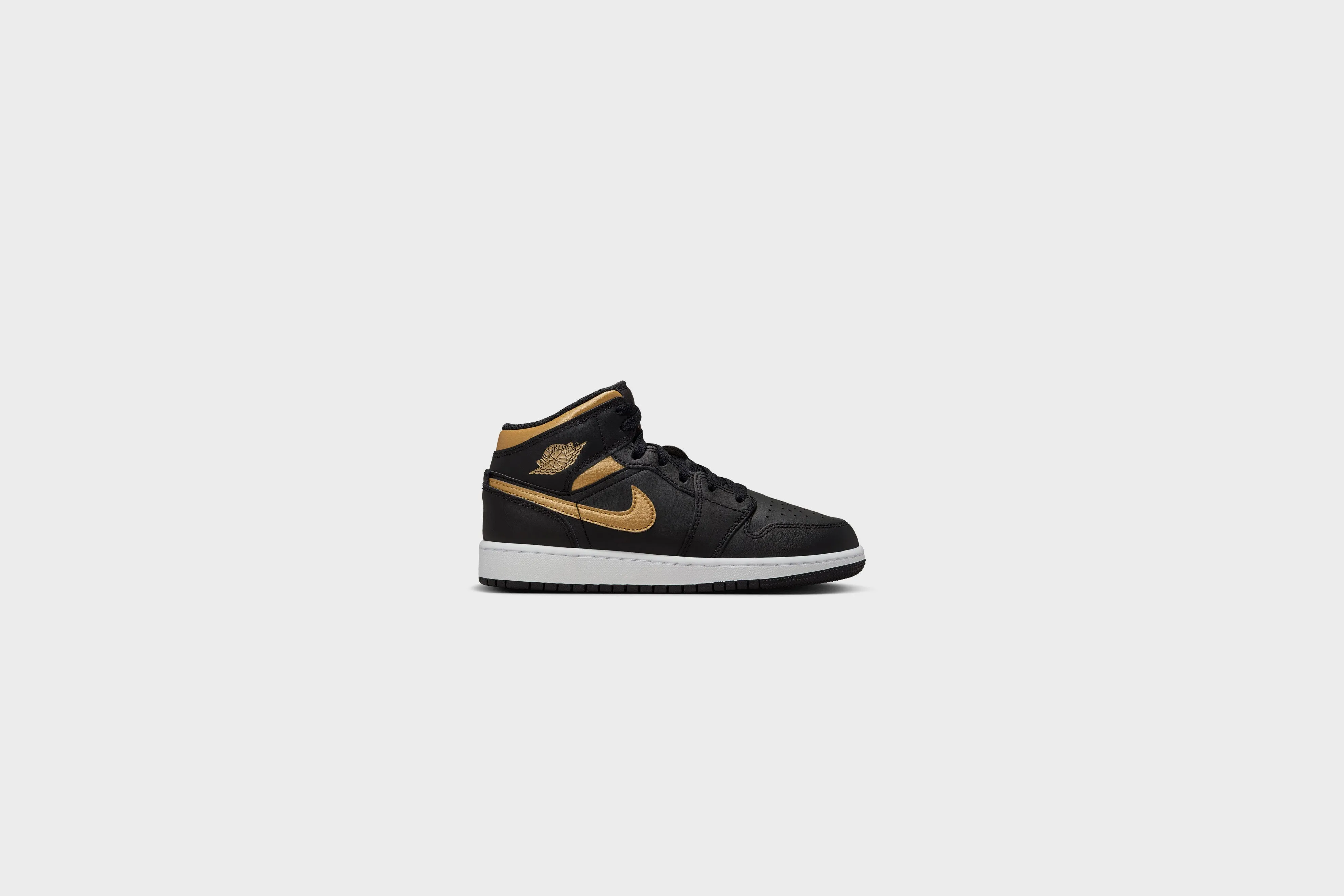 Air Jordan 1 Mid (GS) (Black/Metallic Gold-White)