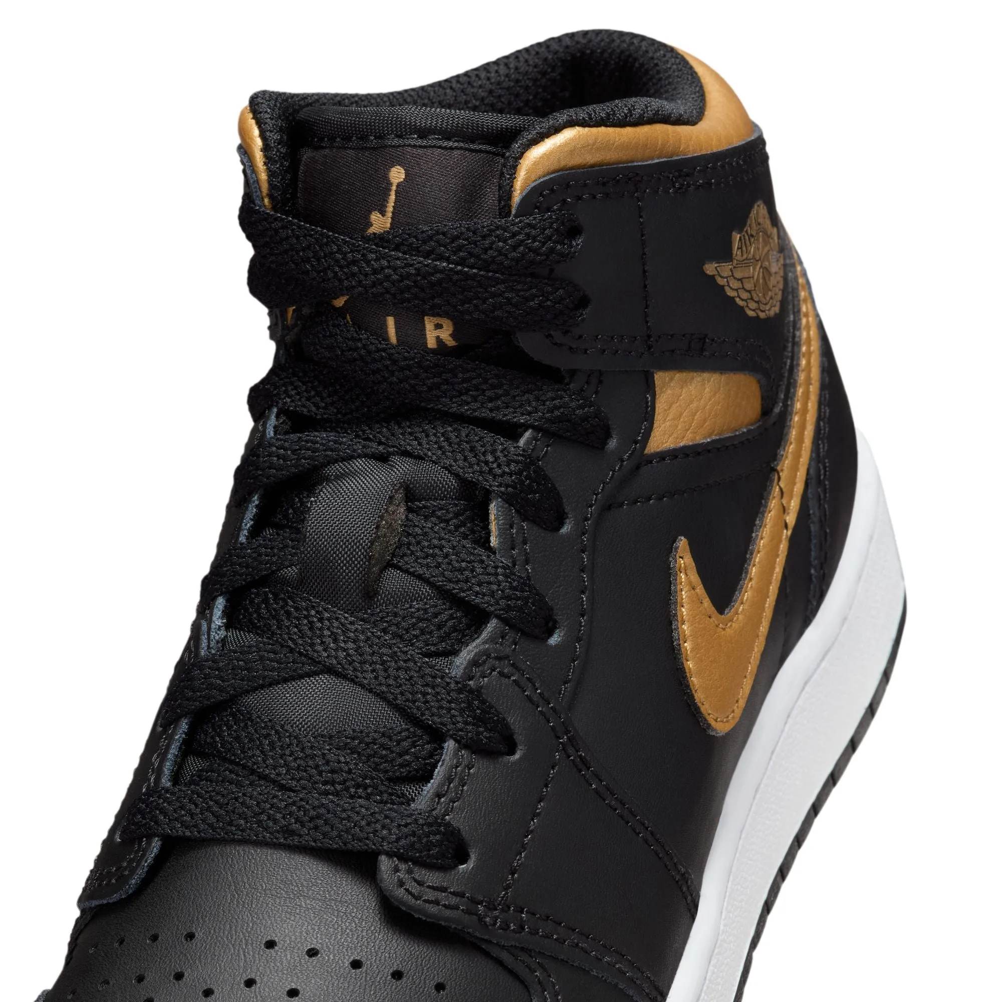 Air Jordan 1 Mid (GS) (Black/Metallic Gold-White)