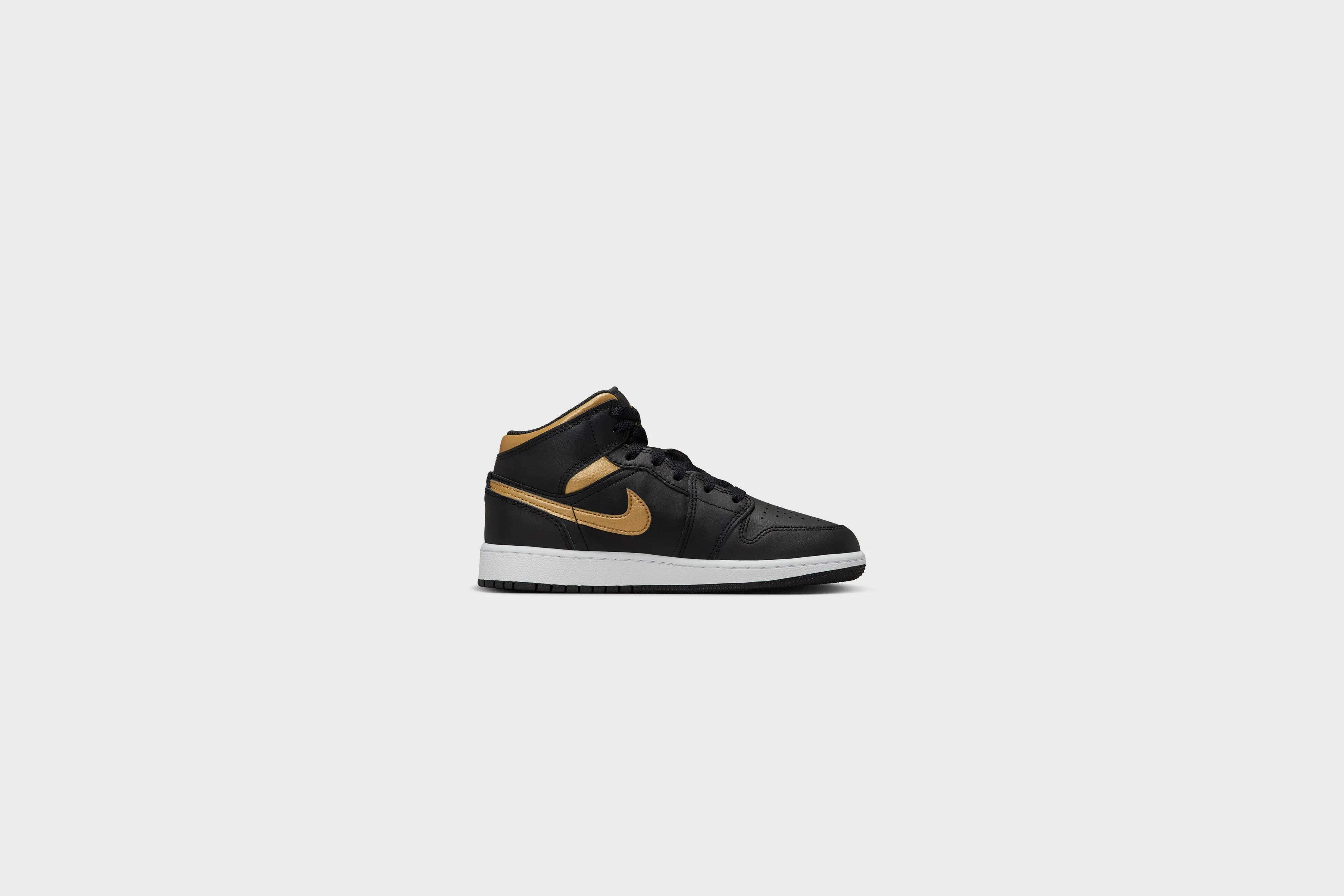 Air Jordan 1 Mid (GS) (Black/Metallic Gold-White)