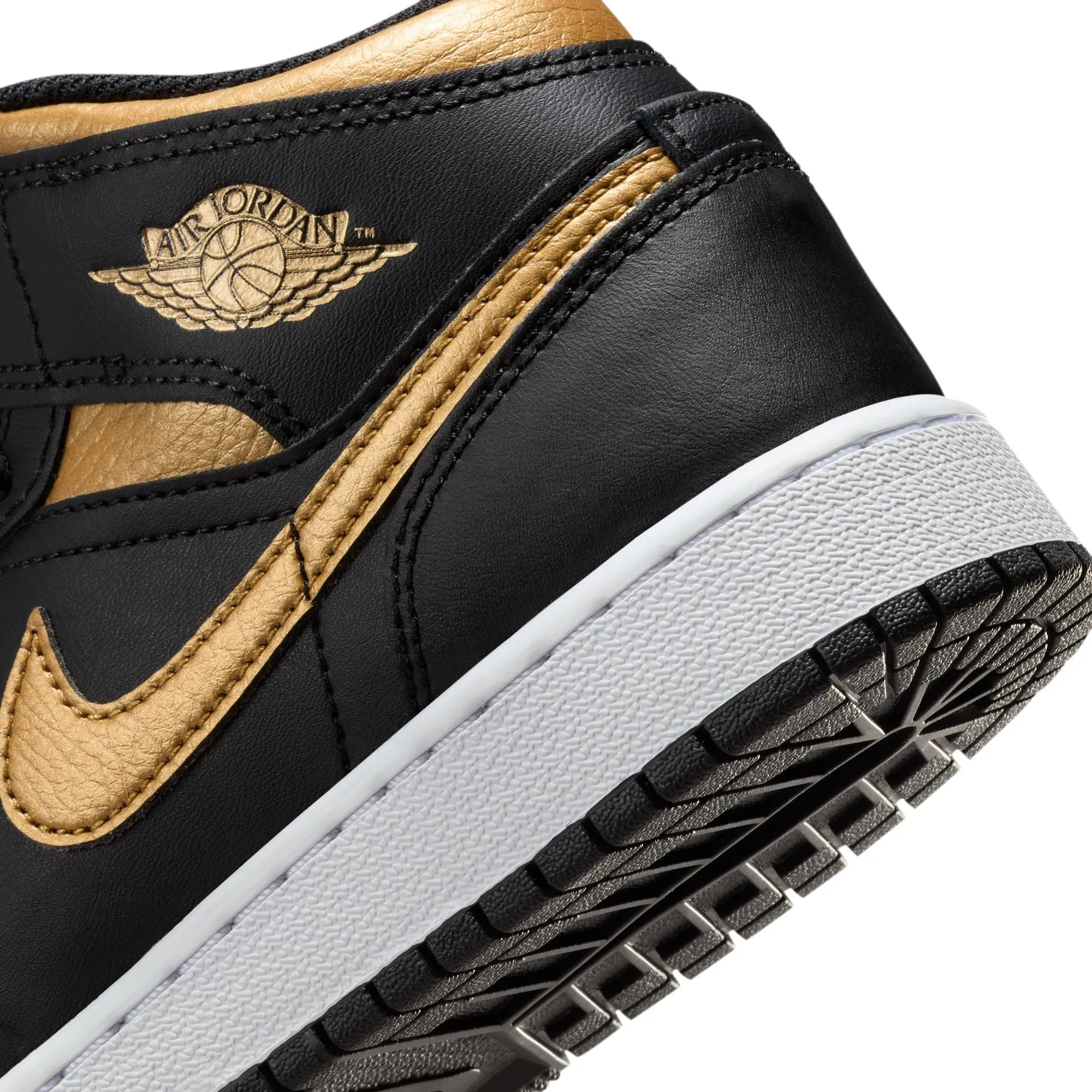 Air Jordan 1 Mid (GS) (Black/Metallic Gold-White)