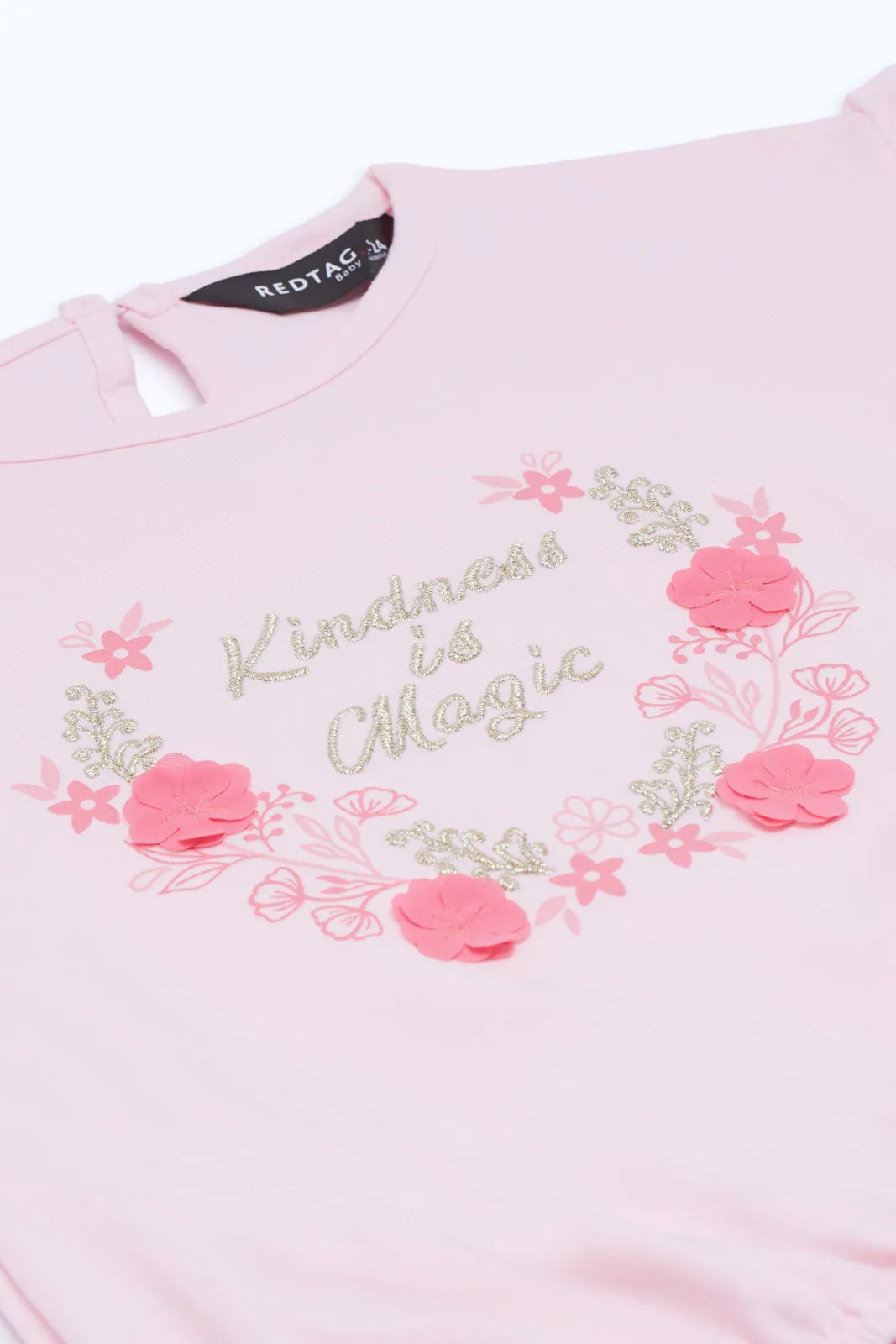 Baby Girls Pink Floral Embroidery T-Shirt