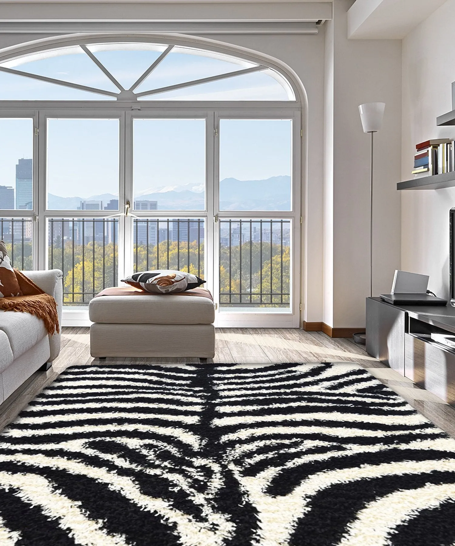 Black & White Zebra Print Thick Shaggy Rug - California