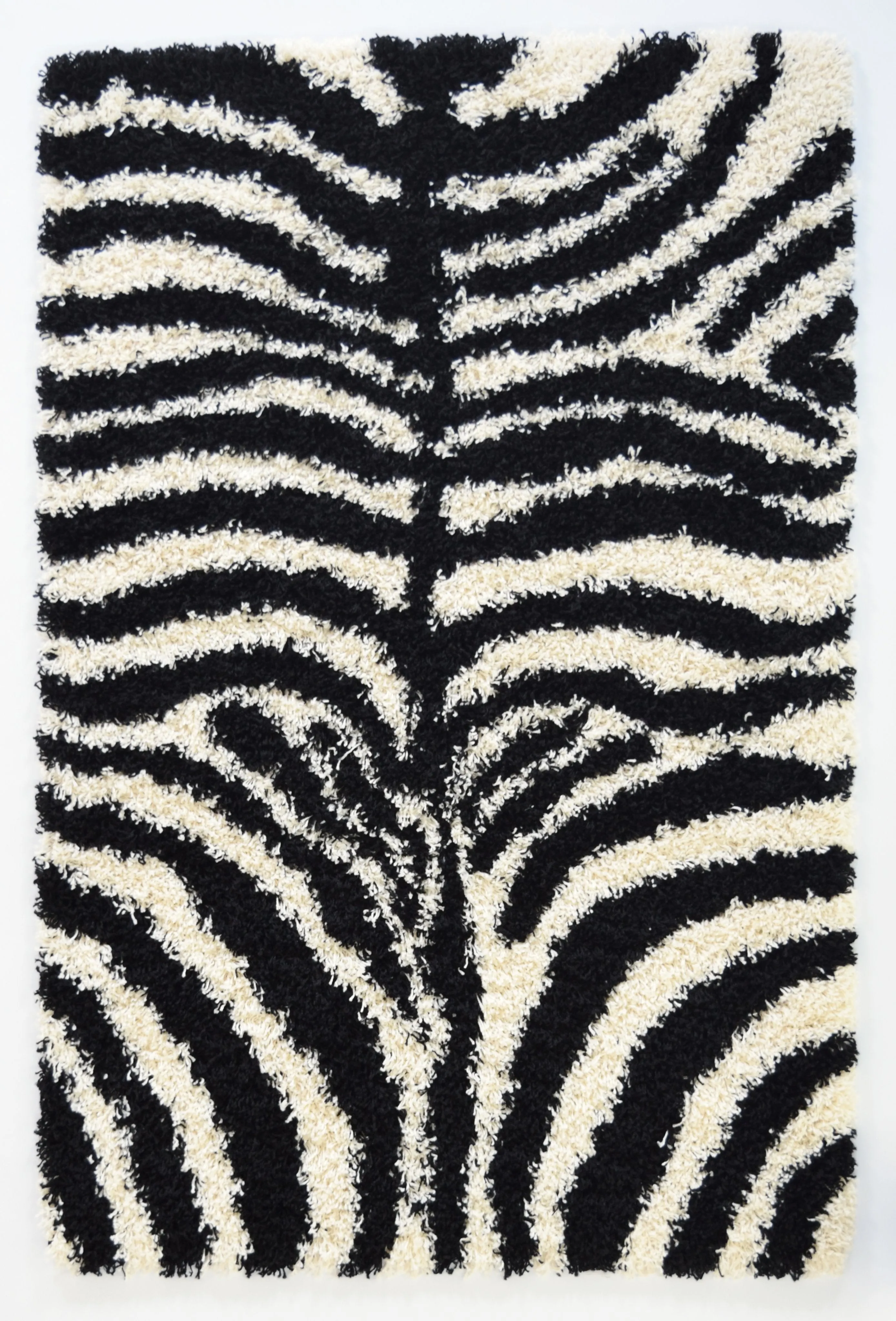 Black & White Zebra Print Thick Shaggy Rug - California