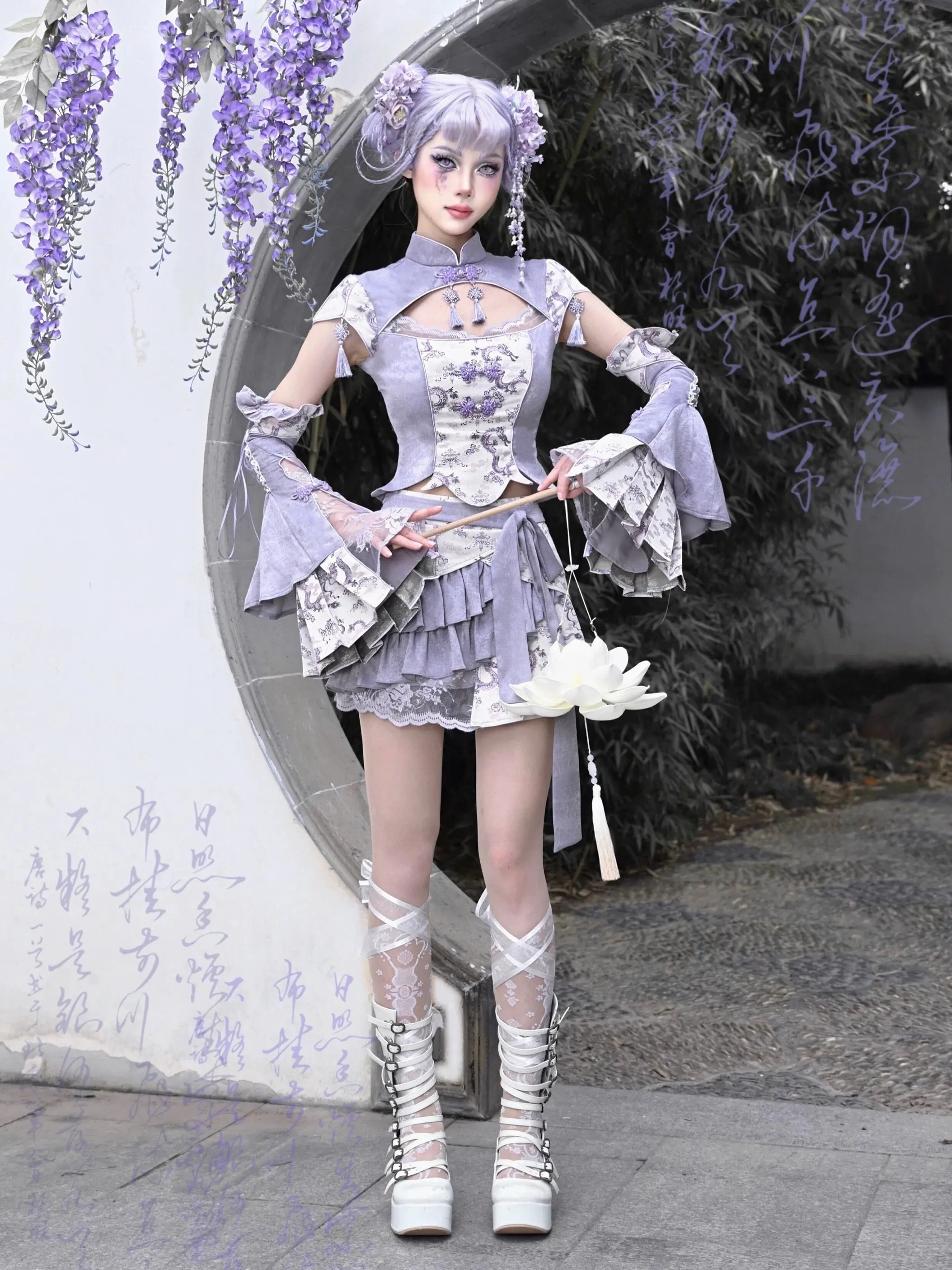 [Blood Supply] Dragon In Wisteria Chinese Lolita Fashion Set Shorts