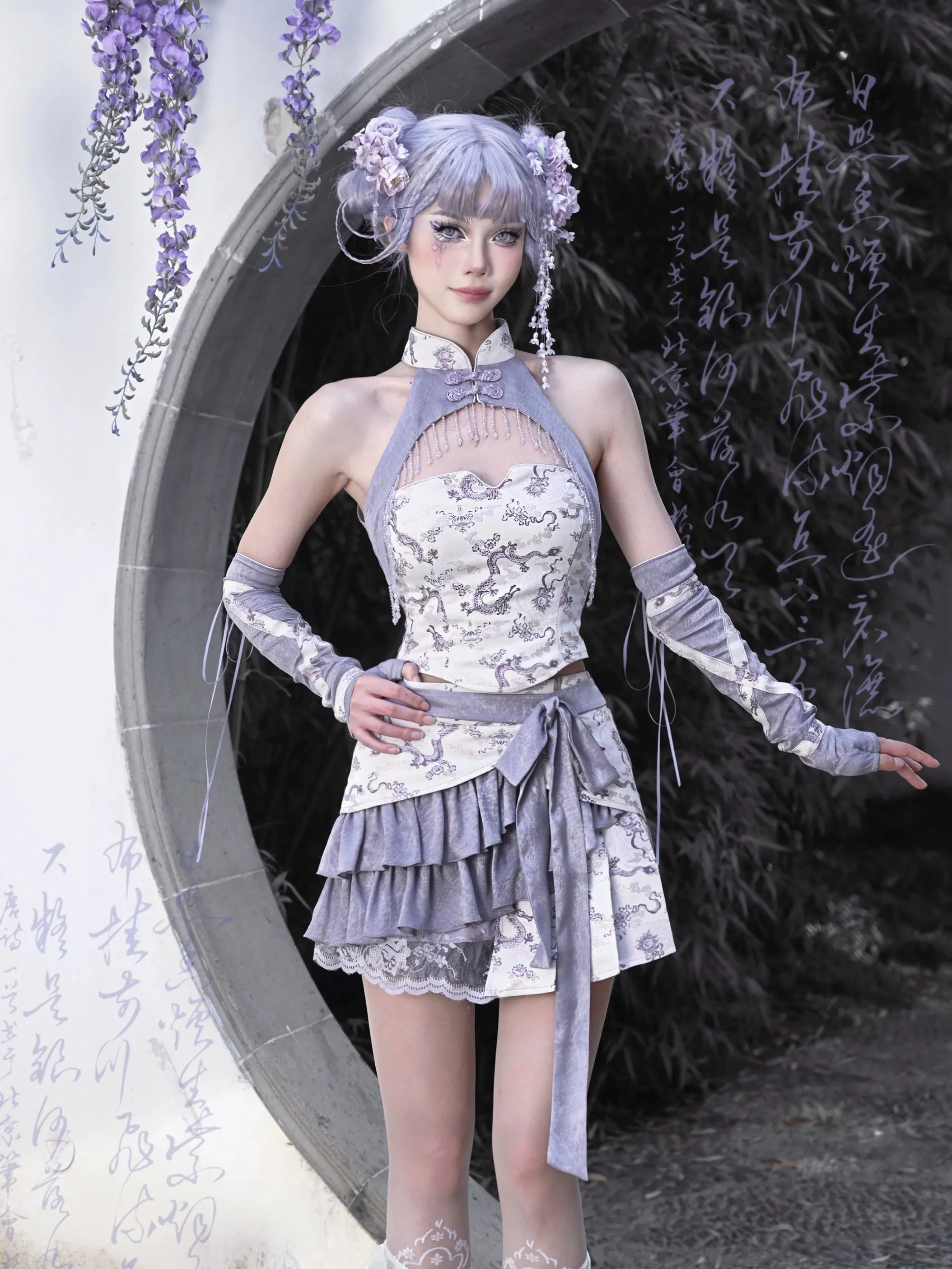 [Blood Supply] Dragon In Wisteria Chinese Lolita Fashion Set Shorts