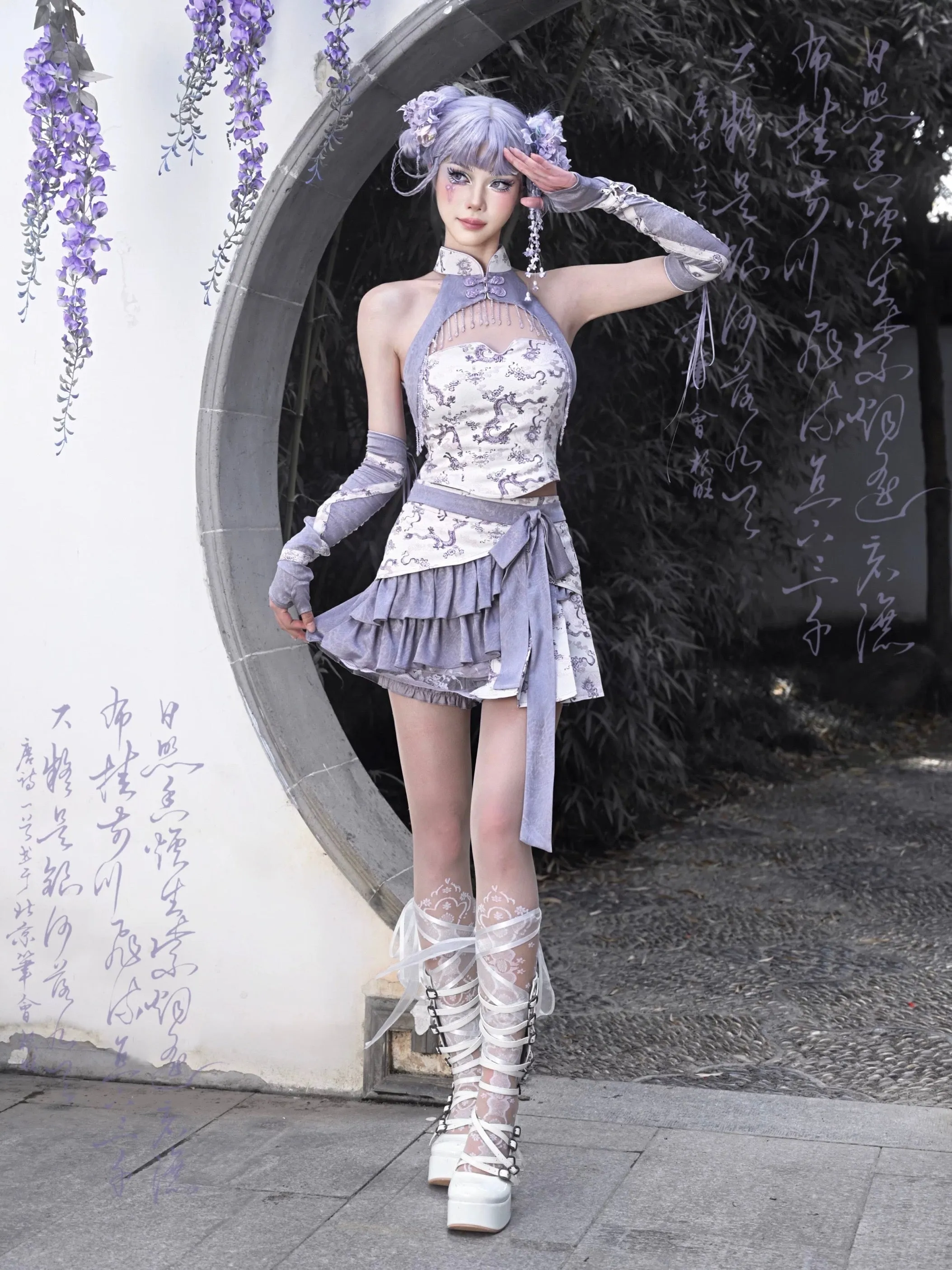 [Blood Supply] Dragon In Wisteria Chinese Lolita Fashion Set Shorts