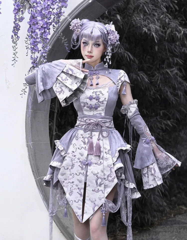 [Blood Supply] Dragon In Wisteria With Chinese Knot Crop Top