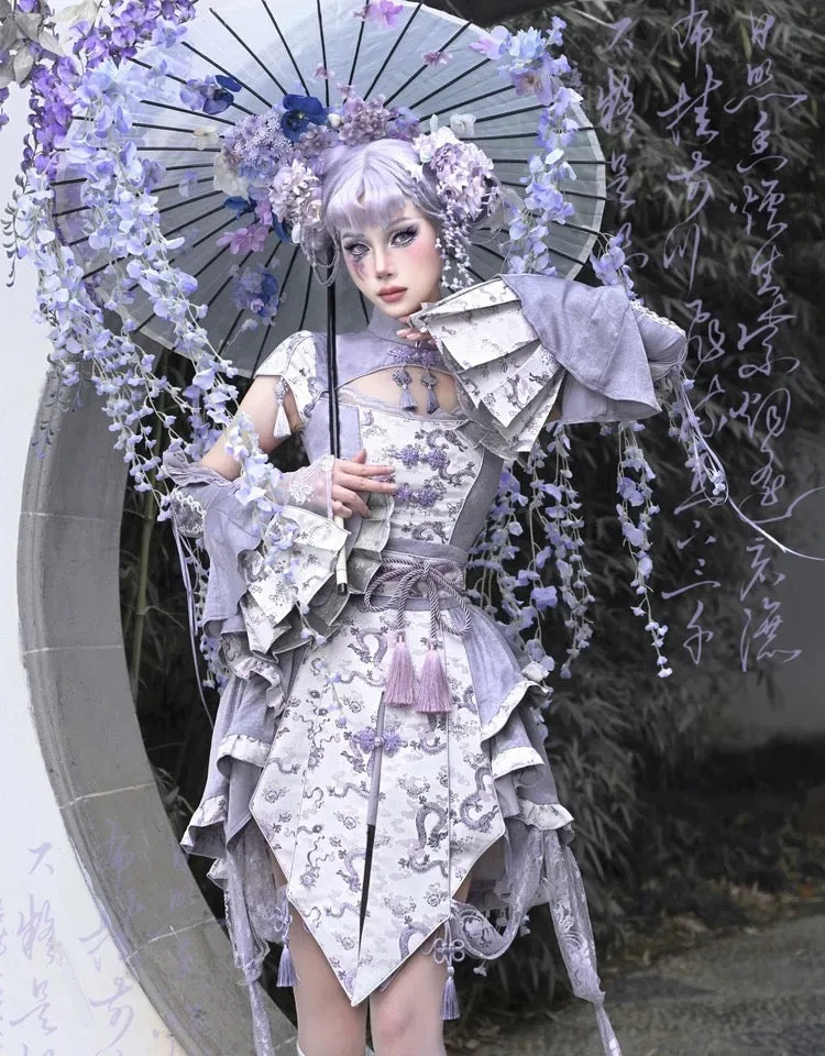 [Blood Supply] Dragon In Wisteria With Chinese Knot Crop Top