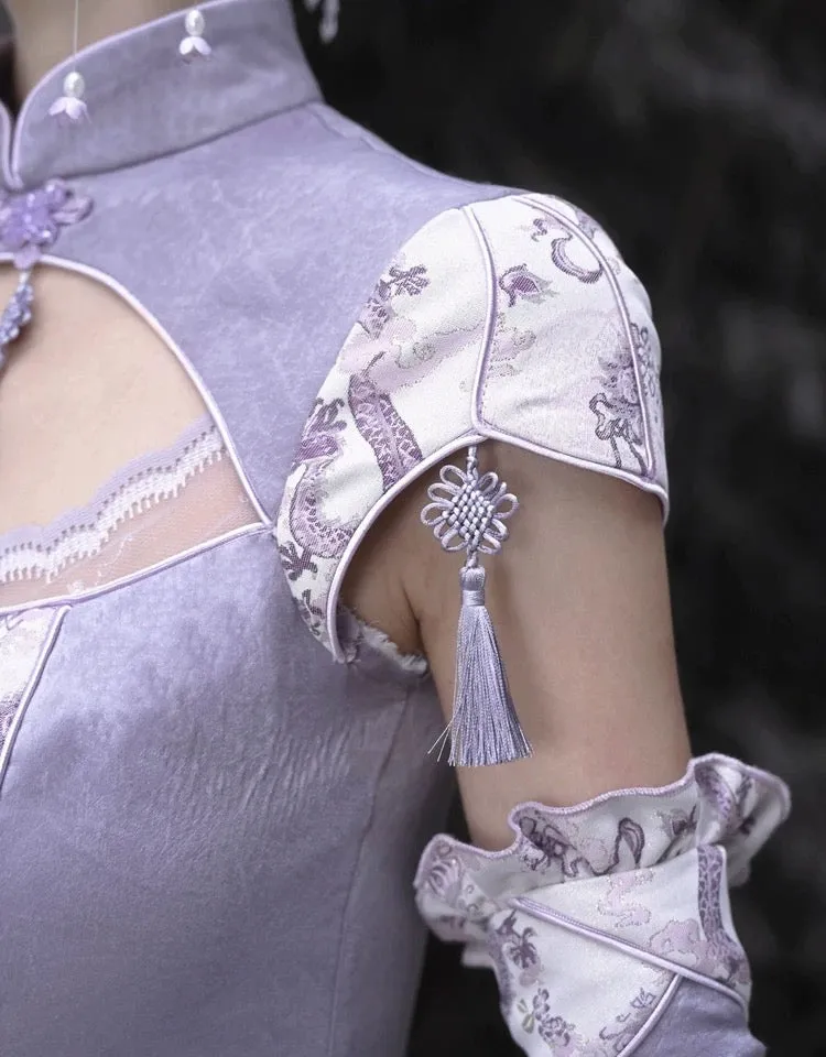 [Blood Supply] Dragon In Wisteria With Chinese Knot Crop Top