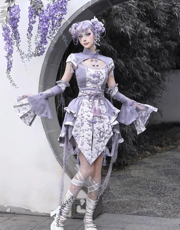 [Blood Supply] Dragon In Wisteria With Chinese Knot Crop Top
