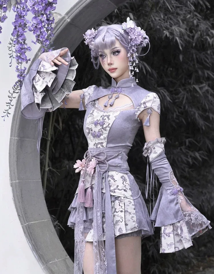 [Blood Supply] Dragon In Wisteria With Chinese Knot Crop Top