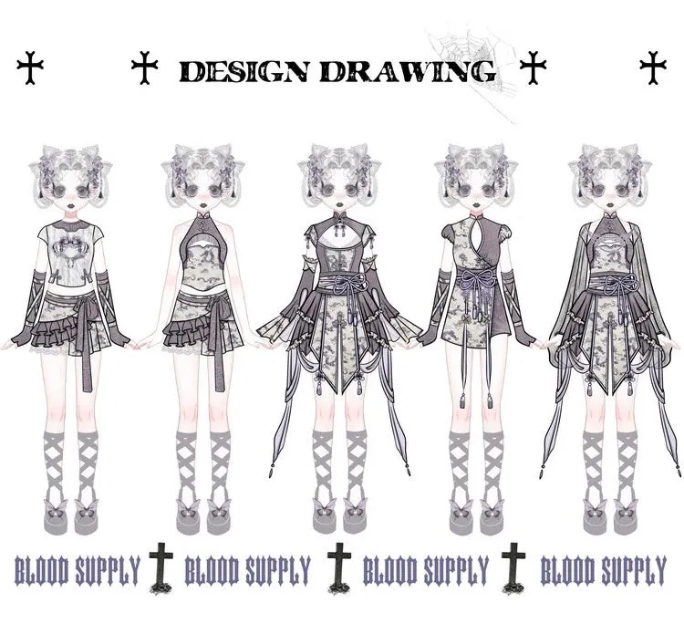 [Blood Supply] Dragon In Wisteria With Chinese Knot Crop Top