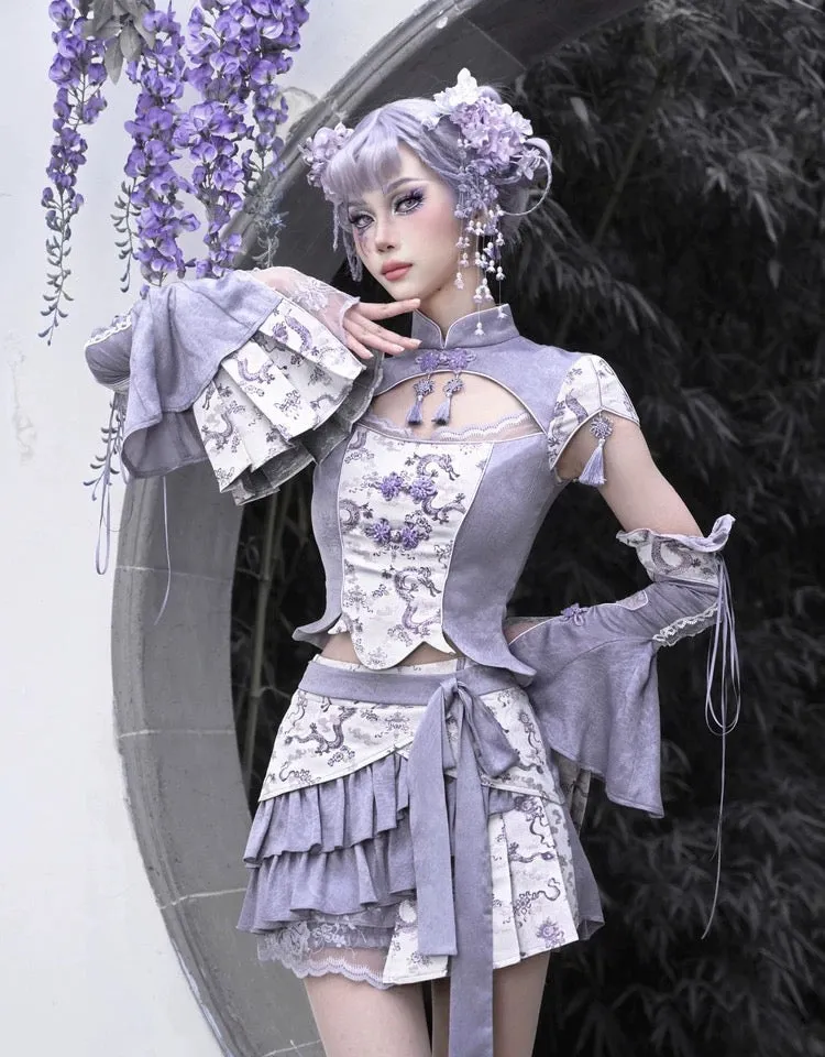 [Blood Supply] Dragon In Wisteria With Chinese Knot Crop Top