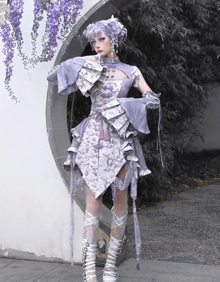 [Blood Supply] Dragon In Wisteria With Chinese Knot Crop Top