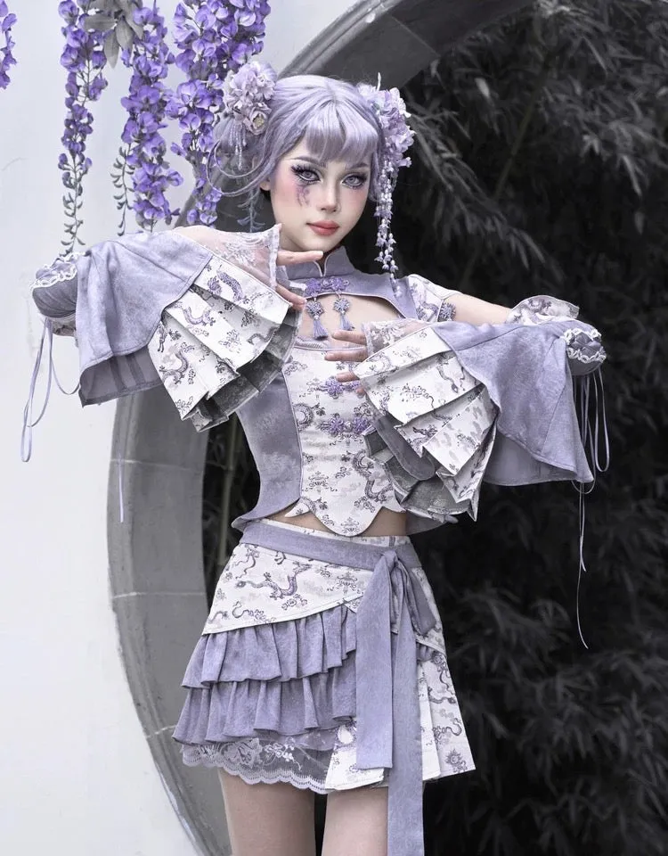 [Blood Supply] Dragon In Wisteria With Chinese Knot Crop Top