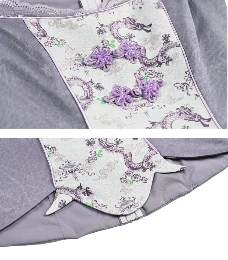 [Blood Supply] Dragon In Wisteria With Chinese Knot Crop Top