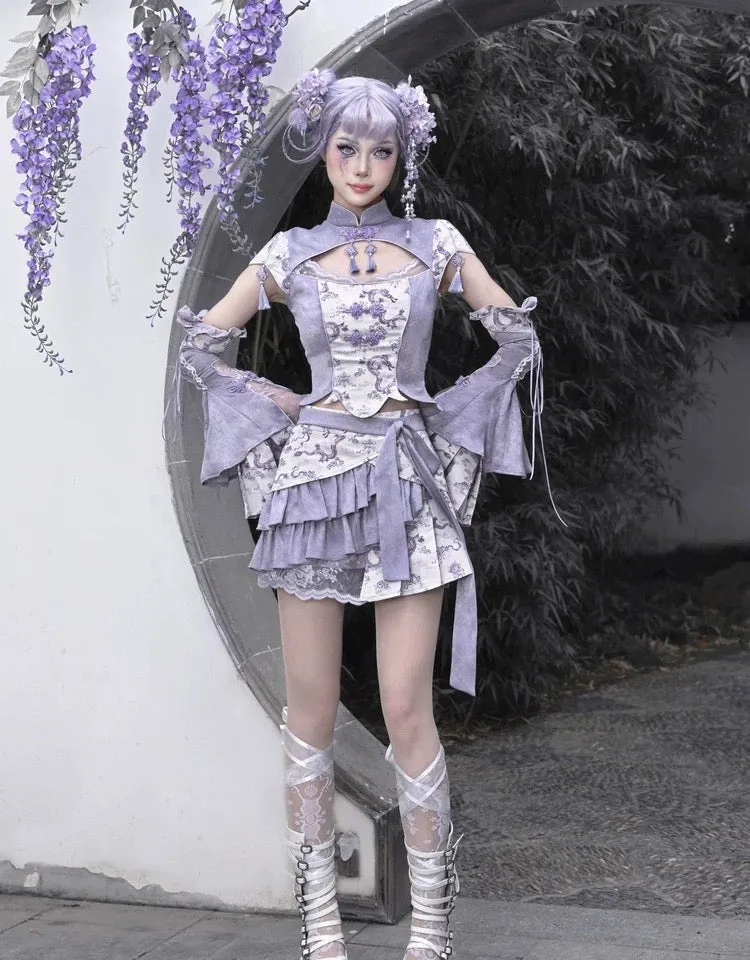 [Blood Supply] Dragon In Wisteria With Chinese Knot Crop Top