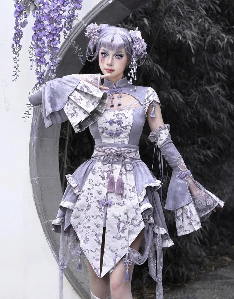 [Blood Supply] Dragon In Wisteria With Chinese Knot Crop Top