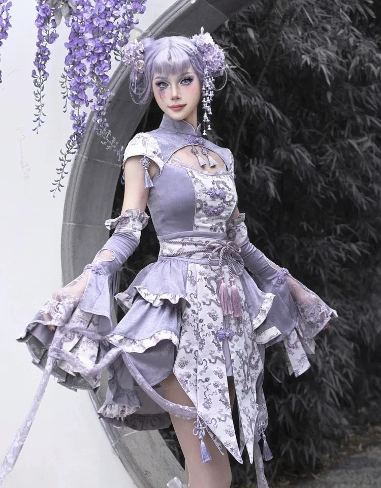 [Blood Supply] Dragon In Wisteria With Chinese Knot Crop Top
