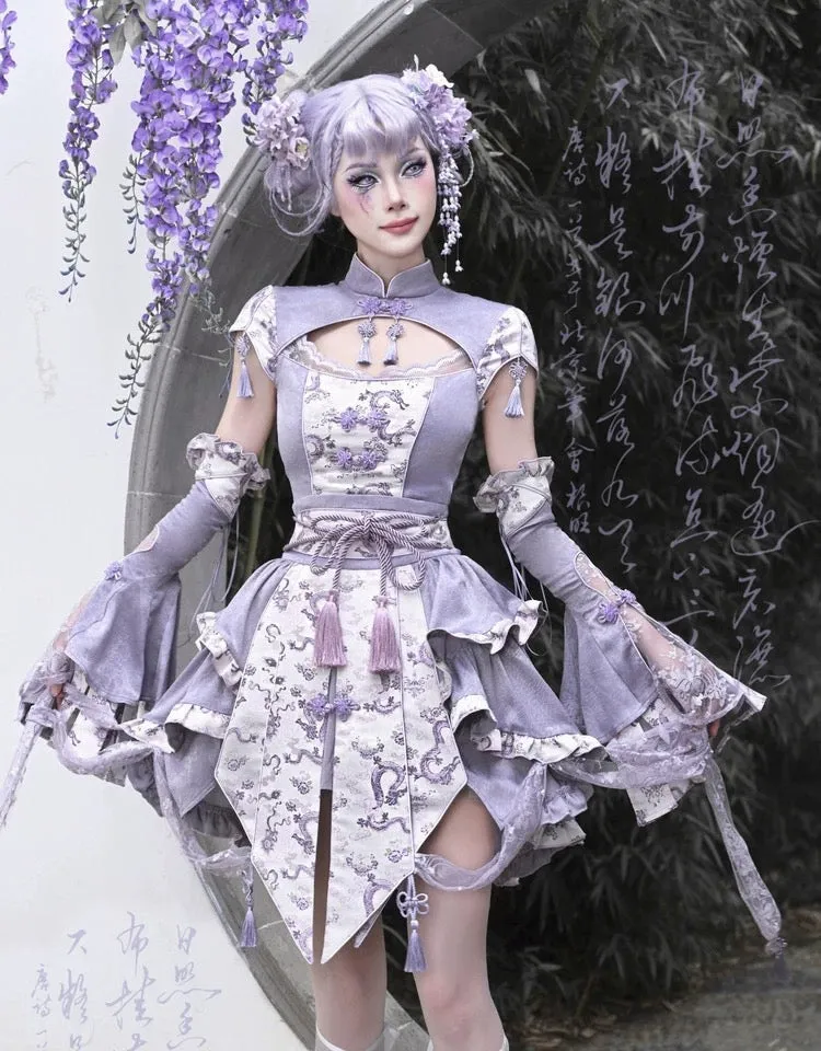 [Blood Supply] Dragon In Wisteria With Chinese Knot Crop Top
