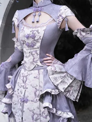 [Blood Supply] Dragon In Wisteria With Chinese Knot Crop Top