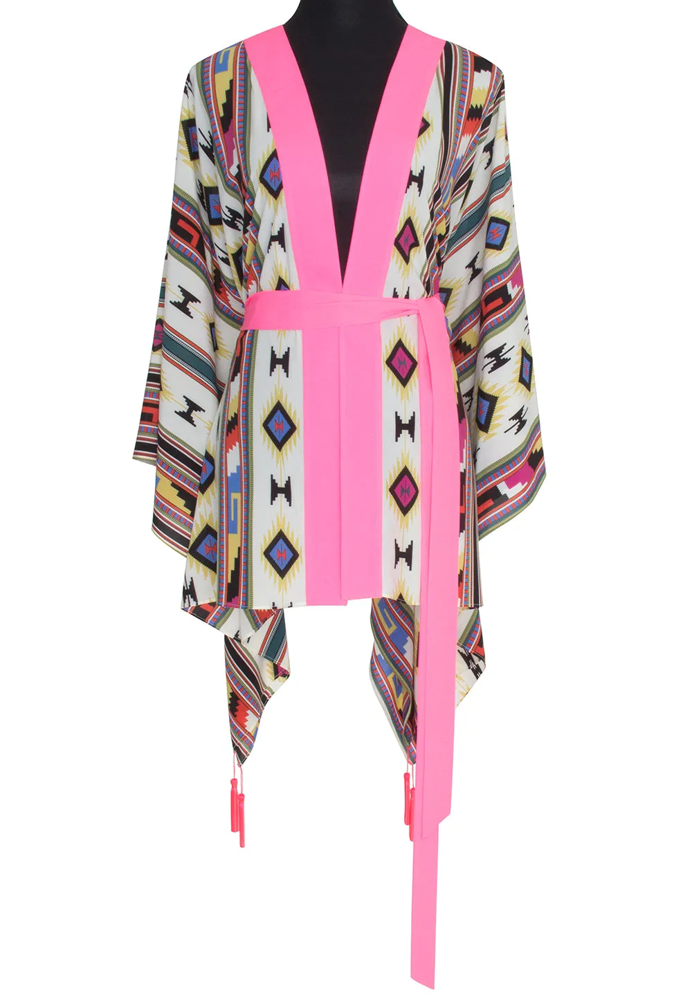Boho - Pink Navajo Kimono Evil Eye (Neon Pink)