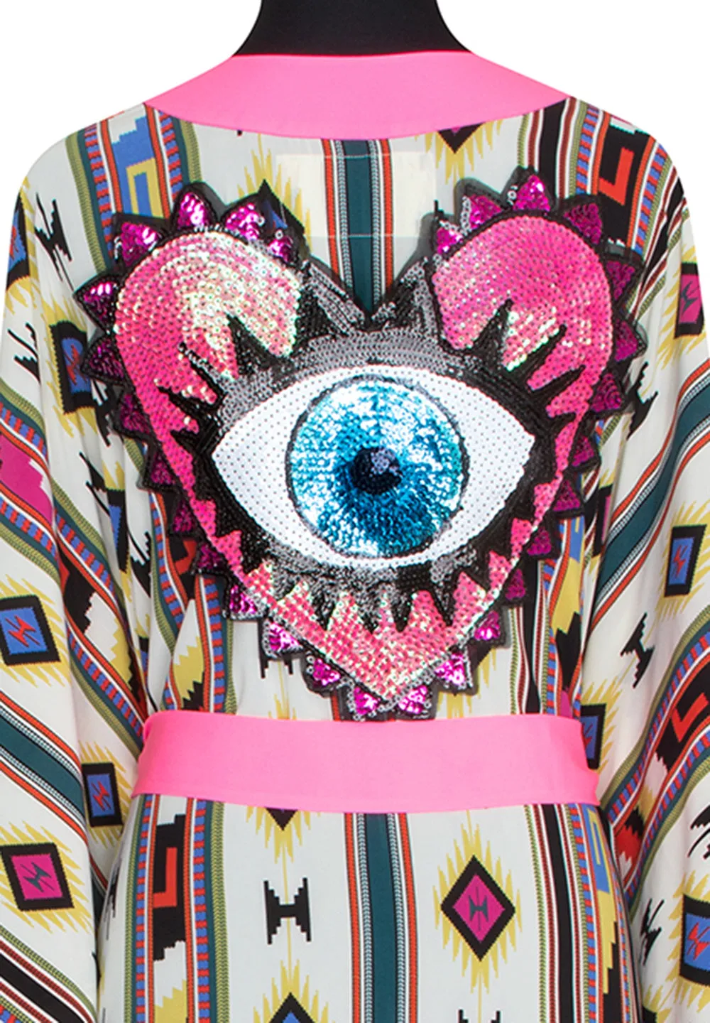 Boho - Pink Navajo Kimono Evil Eye (Neon Pink)