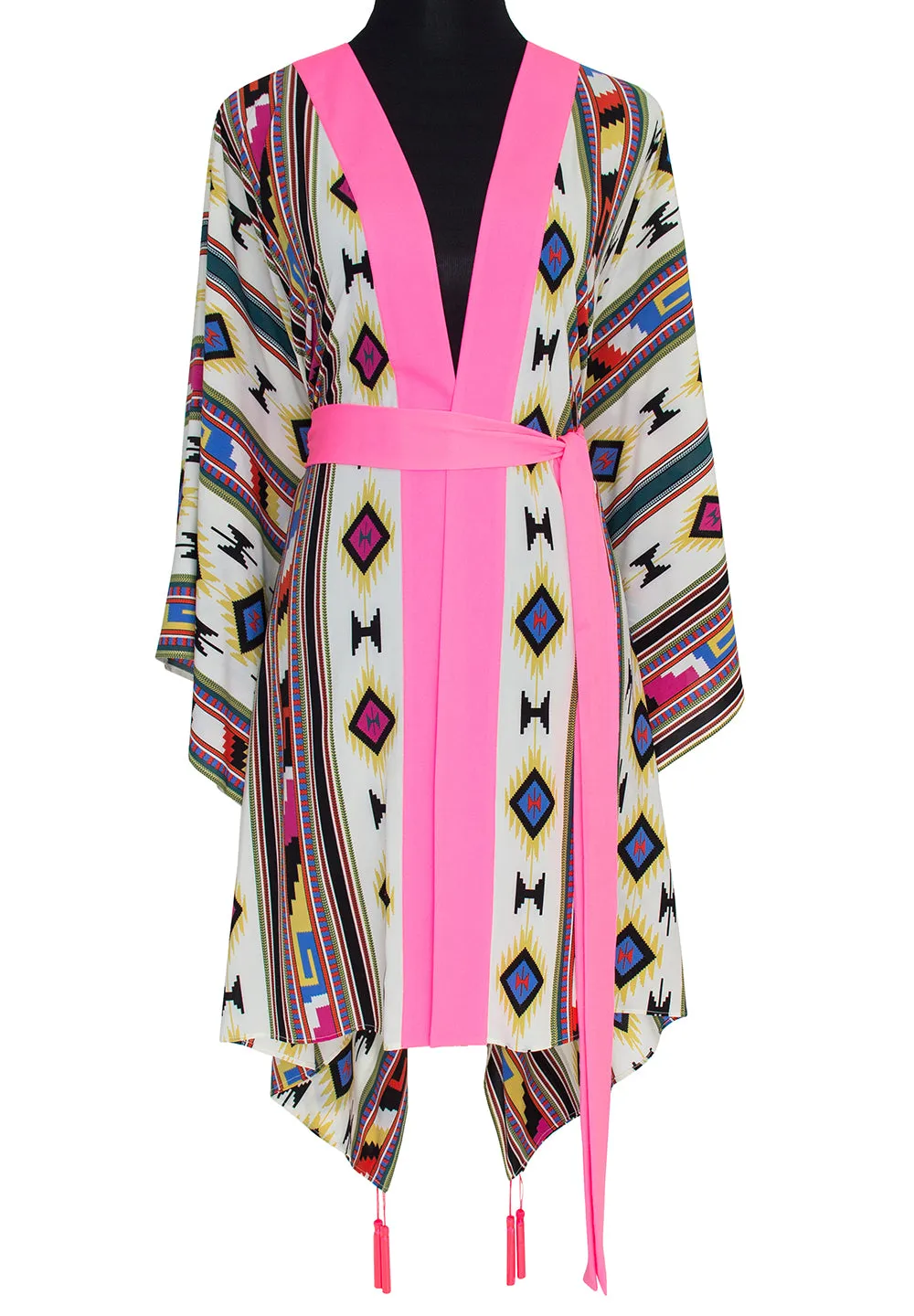 Boho - Pink Navajo Kimono Evil Eye (Neon Pink)