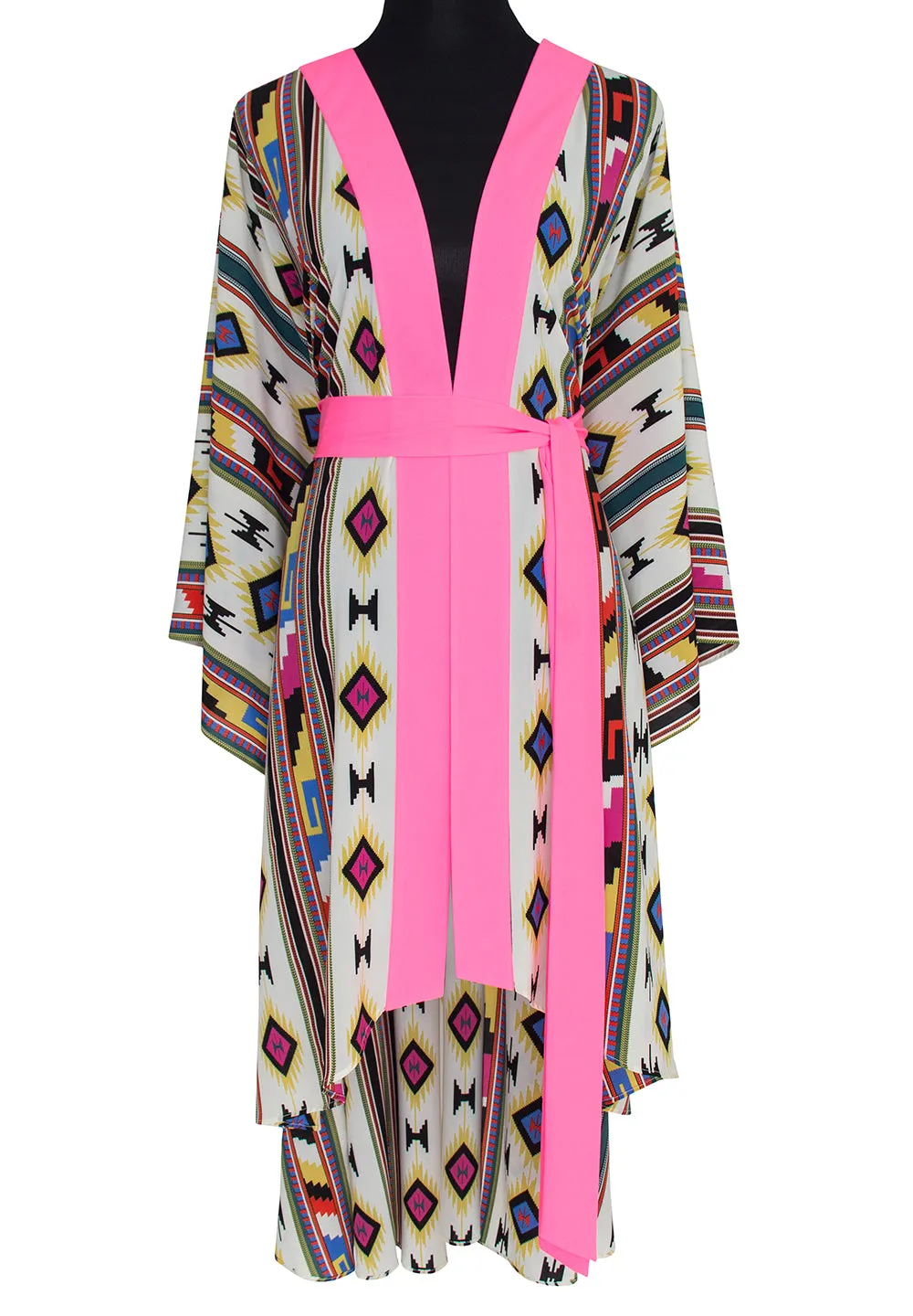Boho - Pink Navajo Kimono Evil Eye (Neon Pink)