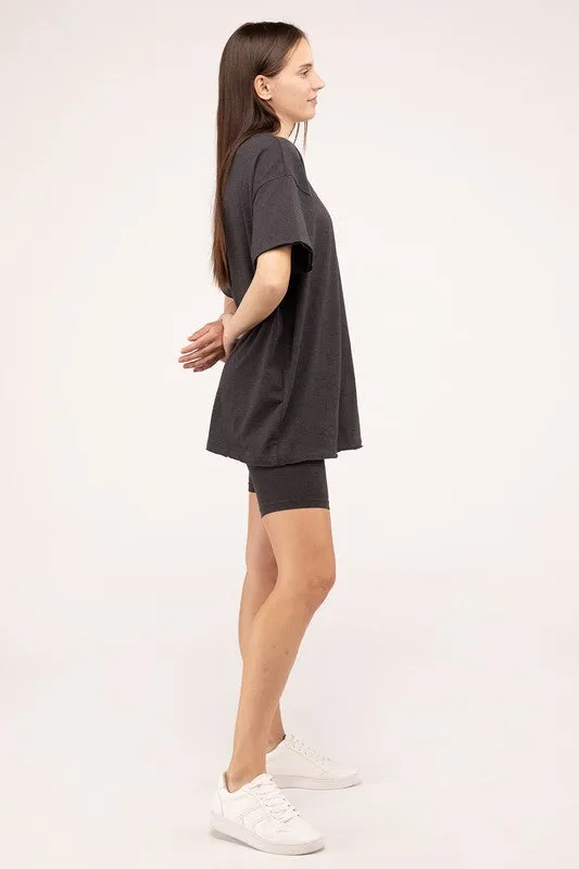 Comfiest Cotton Round Neck Top & Biker Shorts Set- IN STOCK