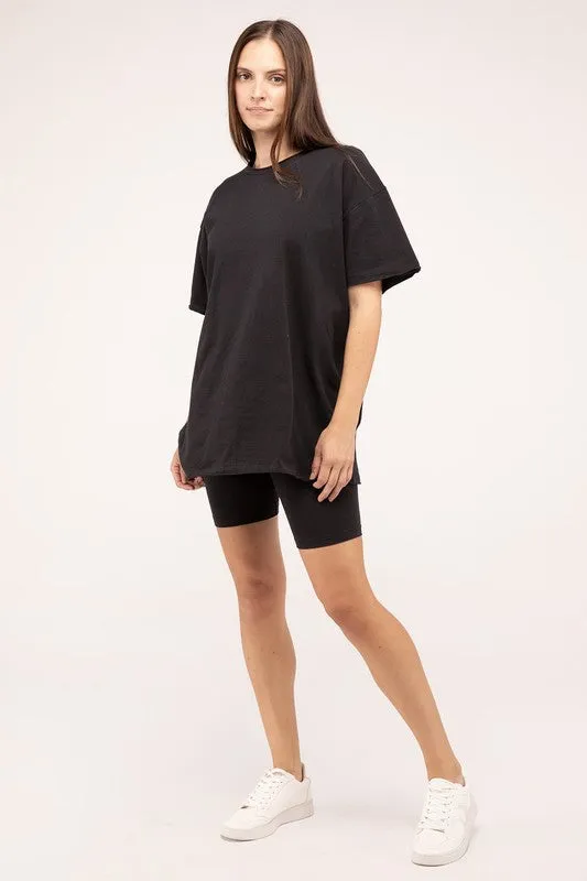 Comfiest Cotton Round Neck Top & Biker Shorts Set- IN STOCK