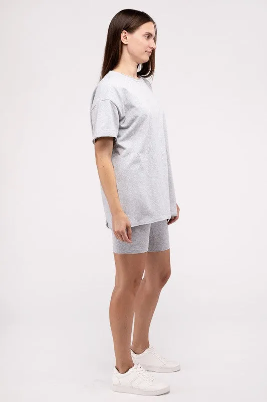 Comfiest Cotton Round Neck Top & Biker Shorts Set- IN STOCK