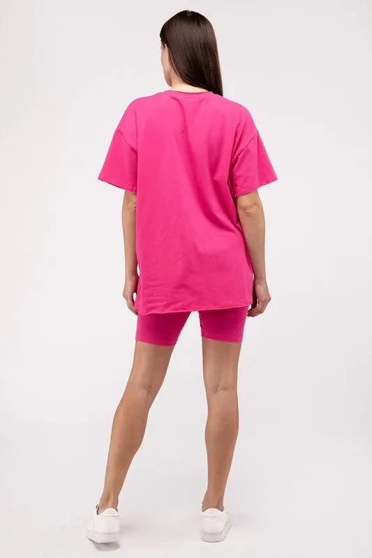 Comfiest Cotton Round Neck Top & Biker Shorts Set- IN STOCK