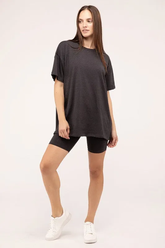 Comfiest Cotton Round Neck Top & Biker Shorts Set- IN STOCK