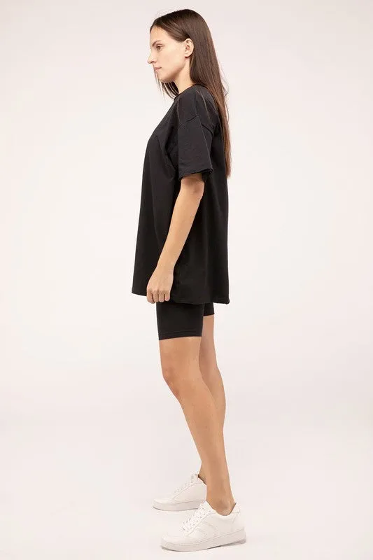 Comfiest Cotton Round Neck Top & Biker Shorts Set- IN STOCK