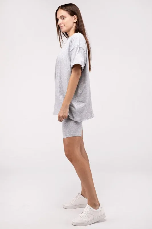 Comfiest Cotton Round Neck Top & Biker Shorts Set- IN STOCK