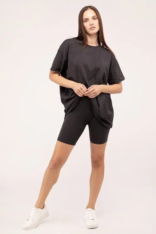 Comfiest Cotton Round Neck Top & Biker Shorts Set- IN STOCK