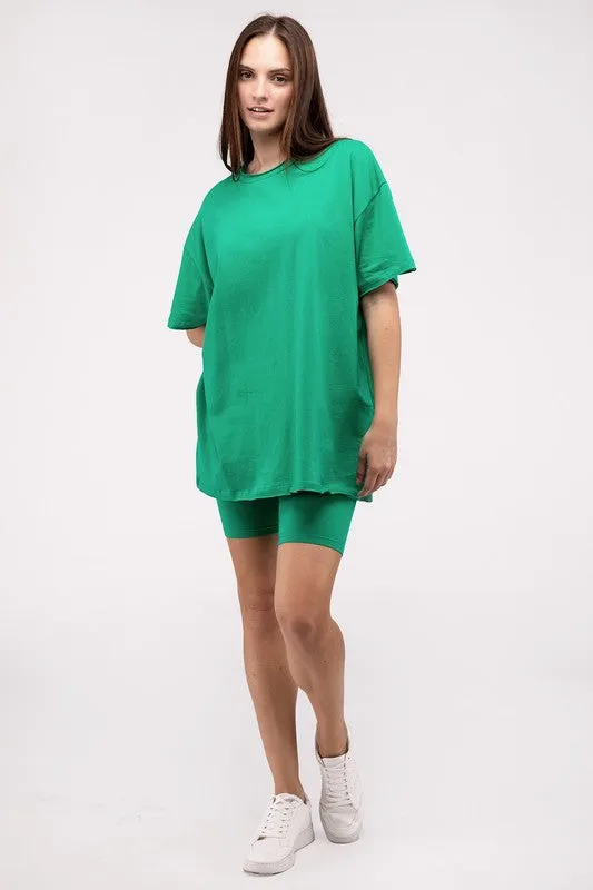 Comfiest Cotton Round Neck Top & Biker Shorts Set- IN STOCK