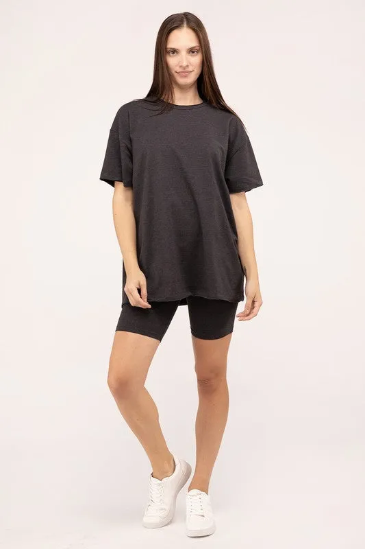 Comfiest Cotton Round Neck Top & Biker Shorts Set- IN STOCK