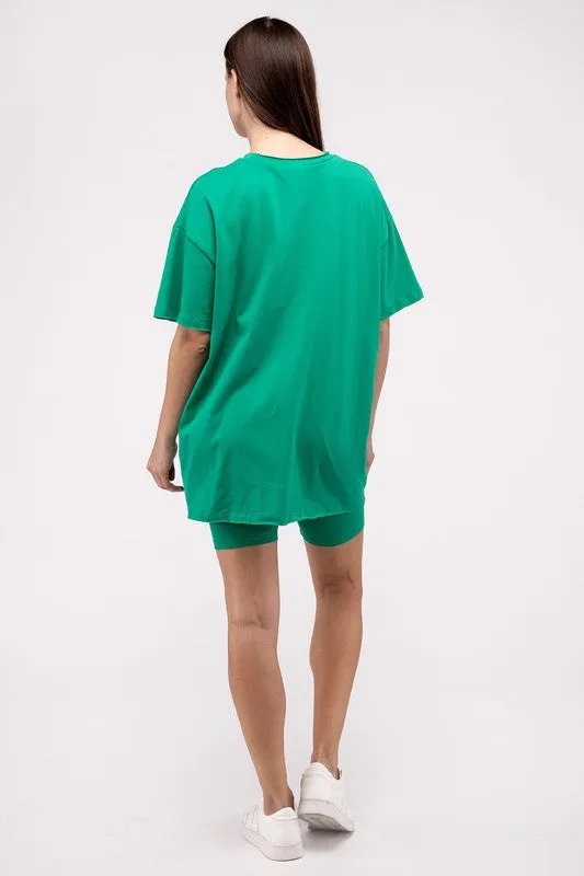 Comfiest Cotton Round Neck Top & Biker Shorts Set- IN STOCK