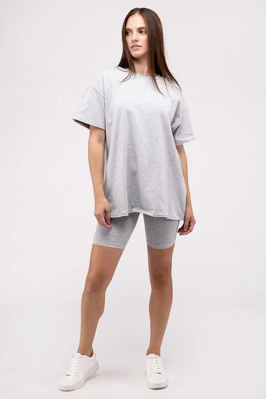 Comfiest Cotton Round Neck Top & Biker Shorts Set- IN STOCK