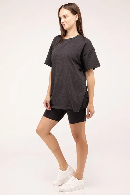 Comfiest Cotton Round Neck Top & Biker Shorts Set- IN STOCK