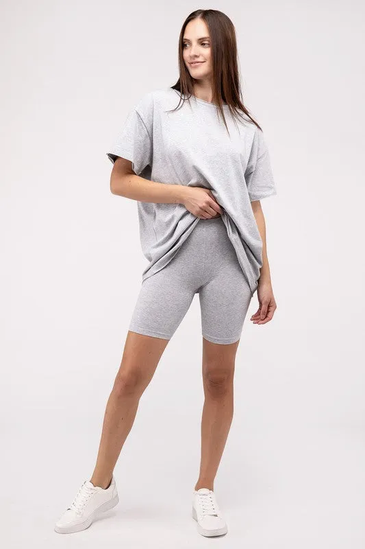 Comfiest Cotton Round Neck Top & Biker Shorts Set- IN STOCK