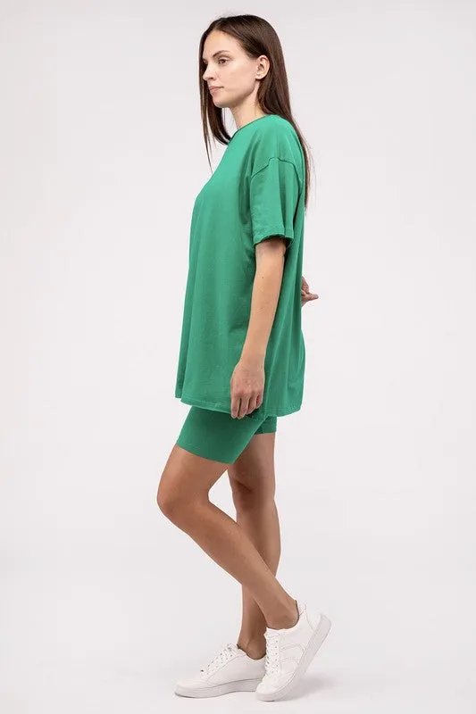 Comfiest Cotton Round Neck Top & Biker Shorts Set- IN STOCK