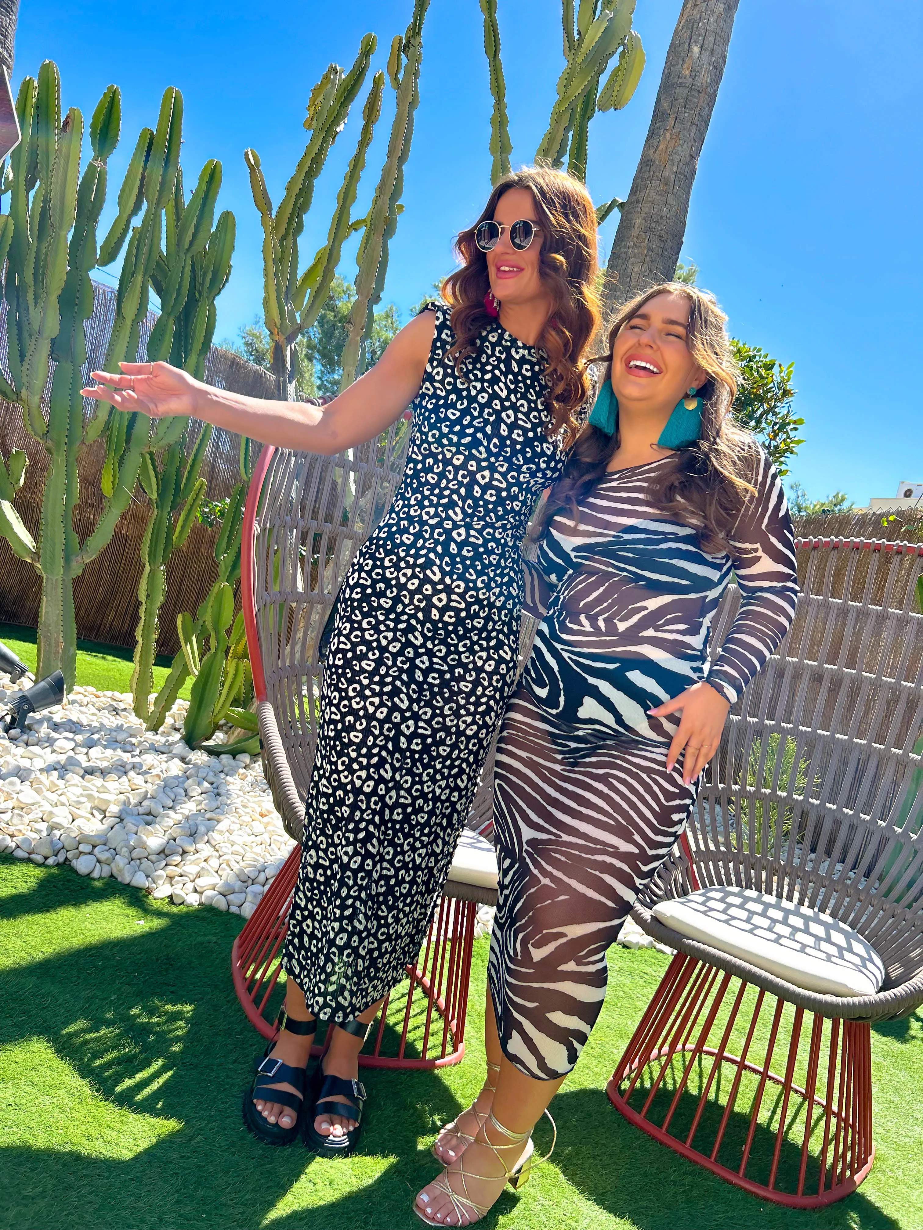 Dont Mind Me - Black White Leopard Shoulder Pad Midi Dress