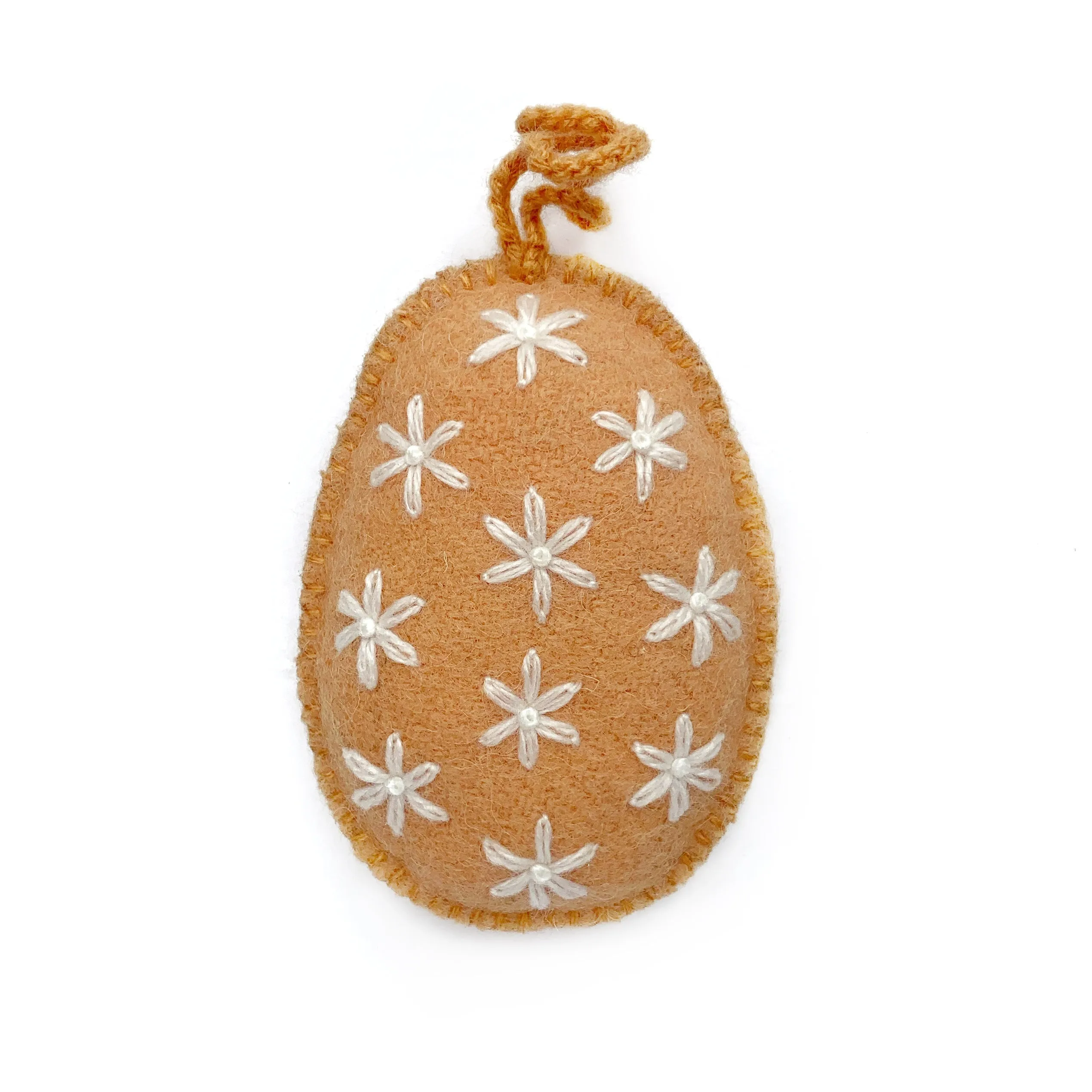 Easter Egg Ornament with Embroidered White Flowers