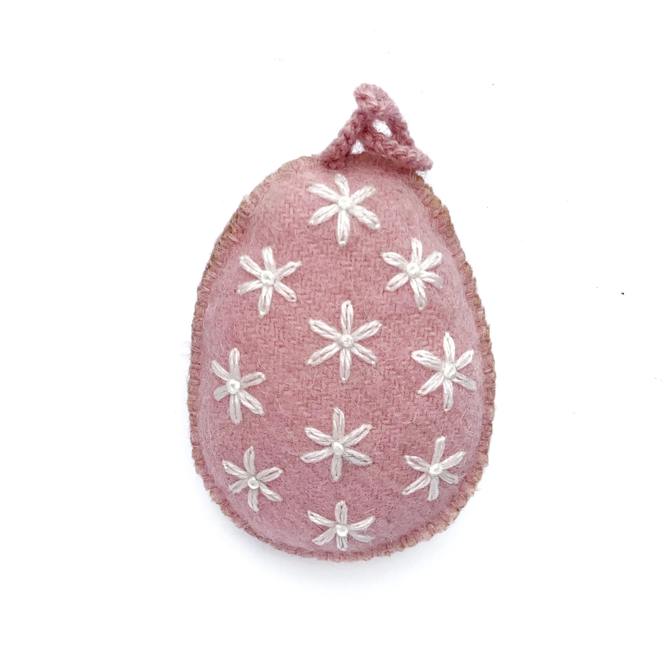 Easter Egg Ornament with Embroidered White Flowers