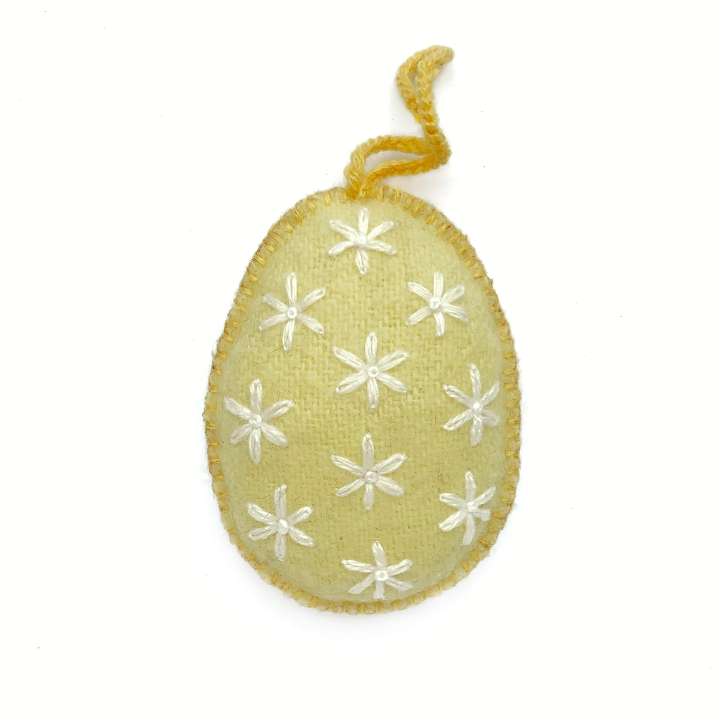 Easter Egg Ornament with Embroidered White Flowers